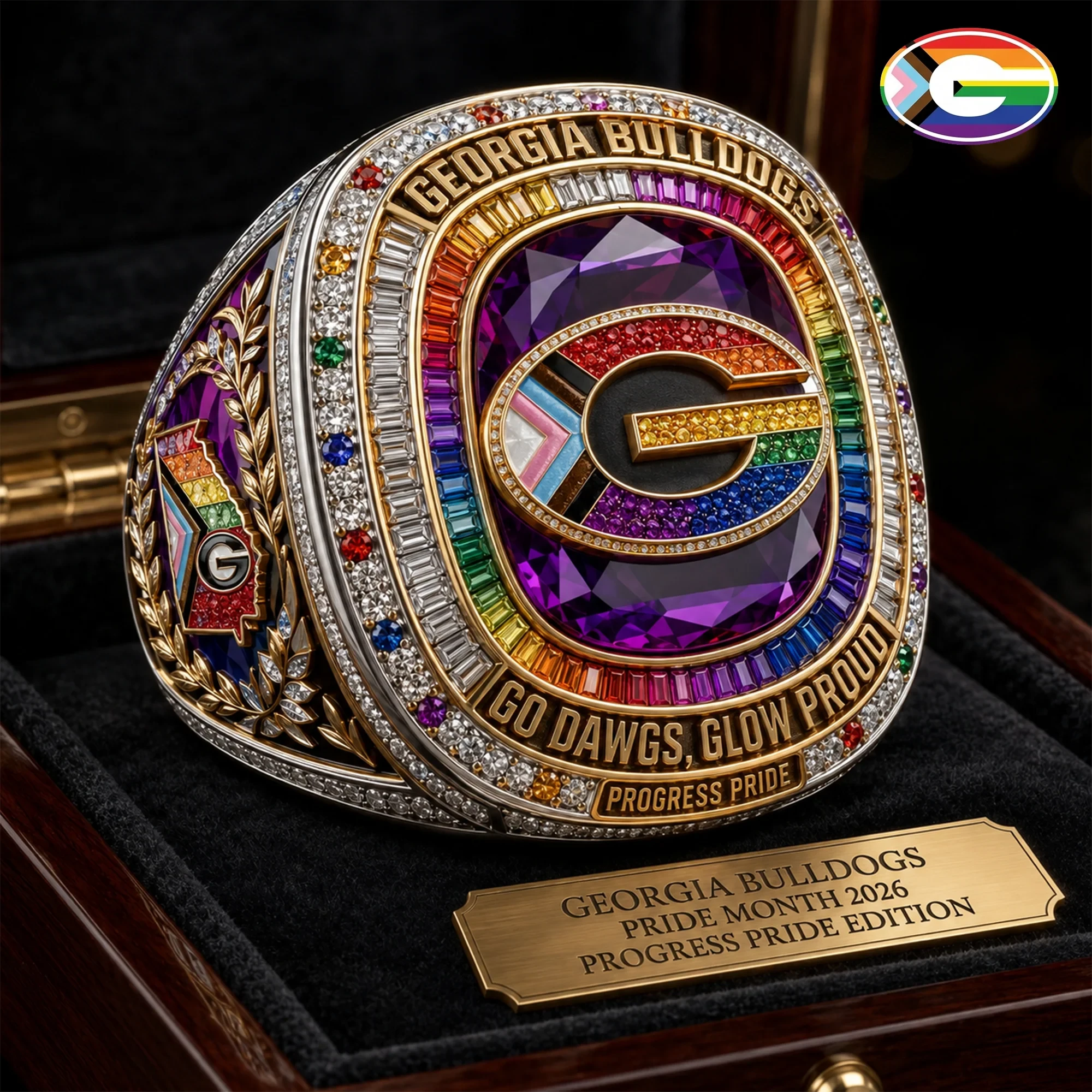Georgia Bulldogs Pride Month 2026 Progress Pride Championship Ring - Front View
