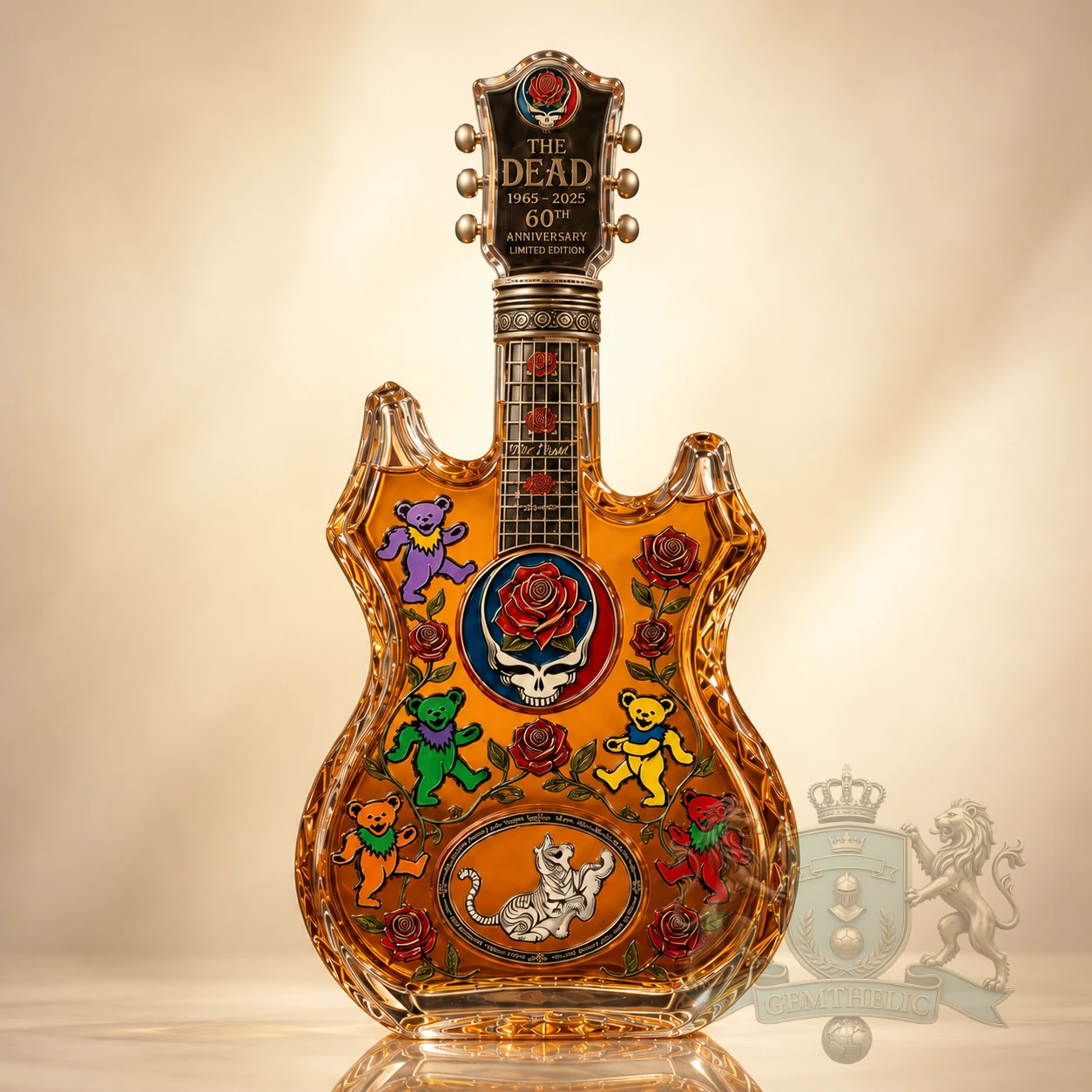 Grateful Dead 60th Anniversary 1965-2025 Guitar Shaped Whiskey Bottle