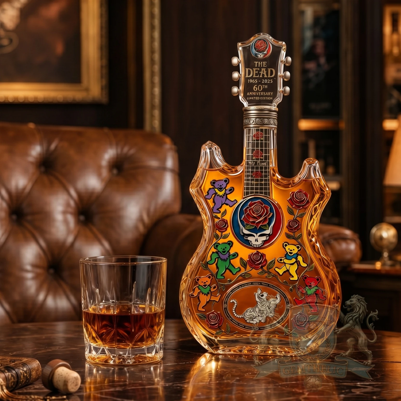 Grateful Dead 60th Anniversary 1965-2025 Guitar Shaped Whiskey Bottle