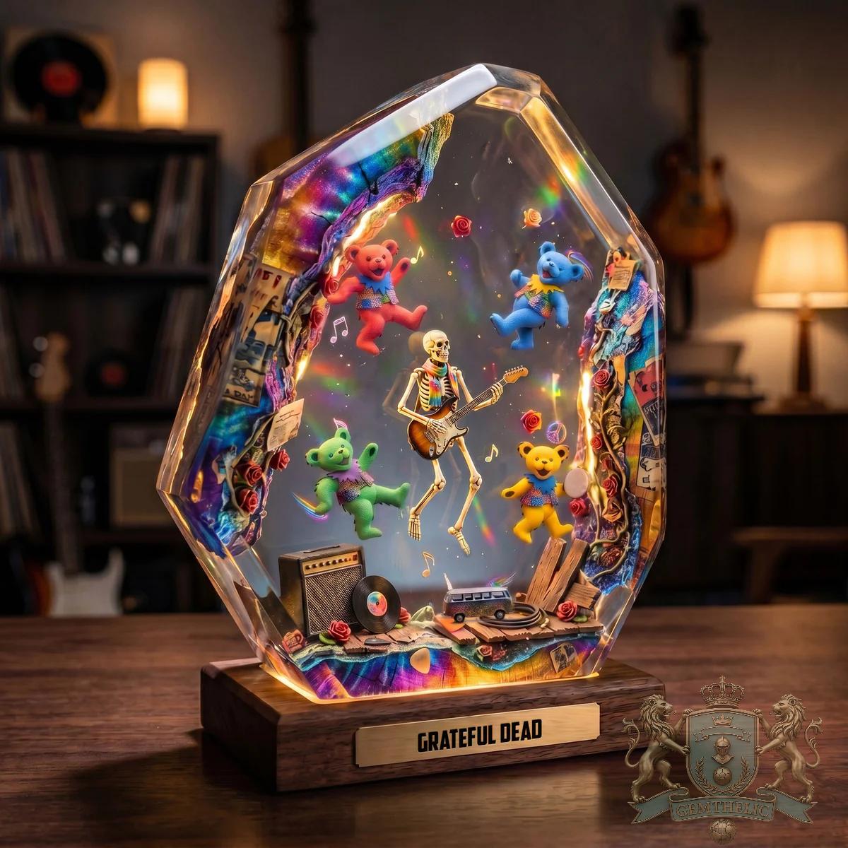 Grateful Dead Dancing Bears Skeleton Guitar Diorama Lamp
