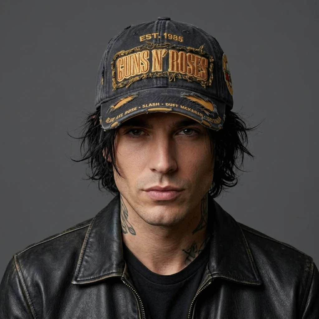 Guns N' Roses Est 1985 Member Names Distressed Baseball Cap - Detail View