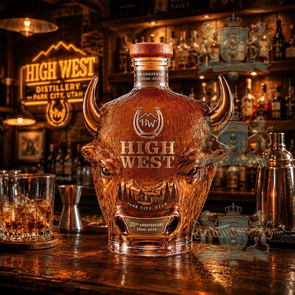 High West 20th Anniversary Bison Head Park City Utah Whiskey Bottle - Front View