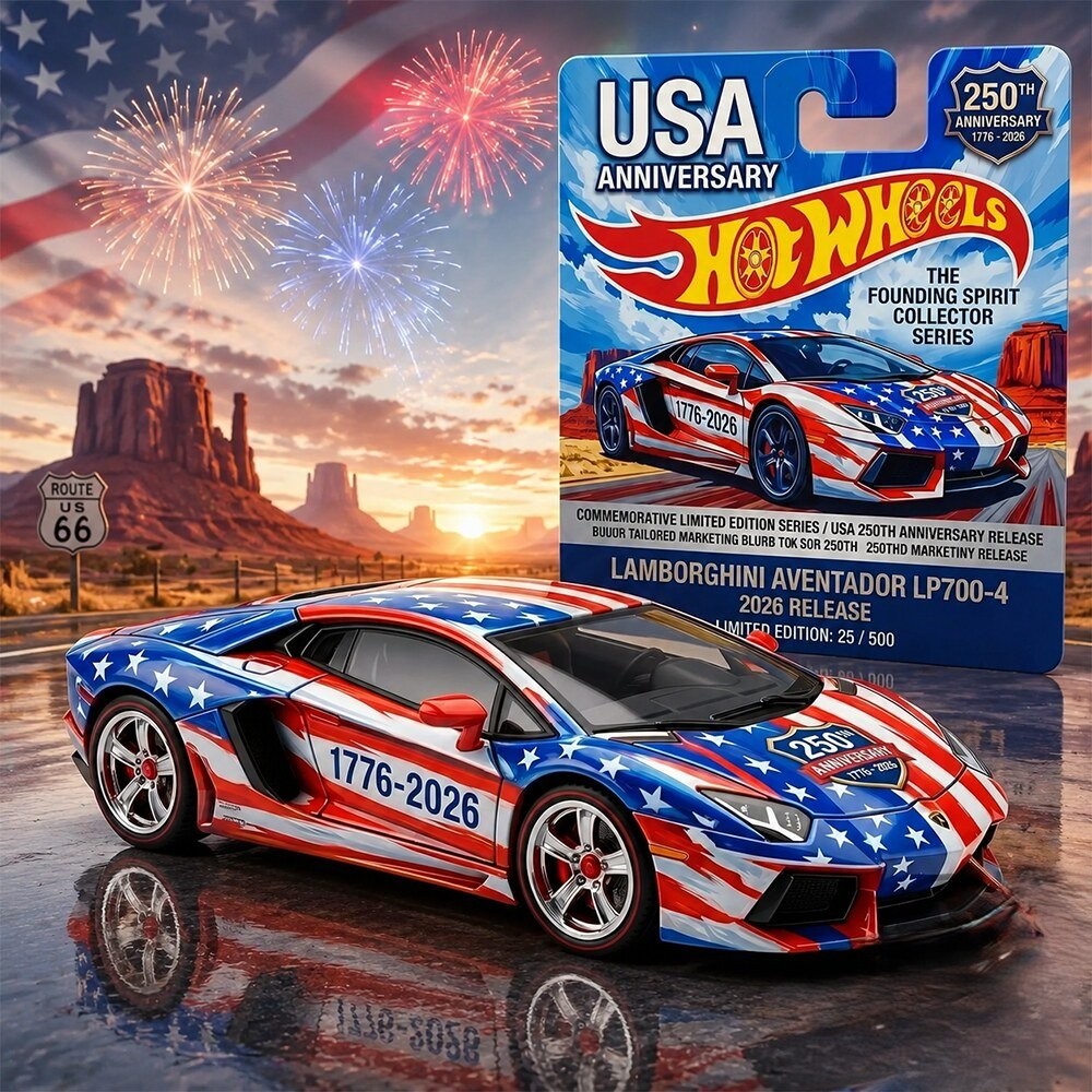 Hot Wheels Lamborghini Aventador LP700-4 USA 250th Anniversary 1776-2026 - Front View