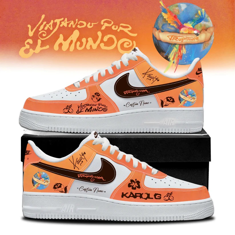 Karol G Viajando Por El Mundo Custom Nike Air Force 1 Sneakers - Front View