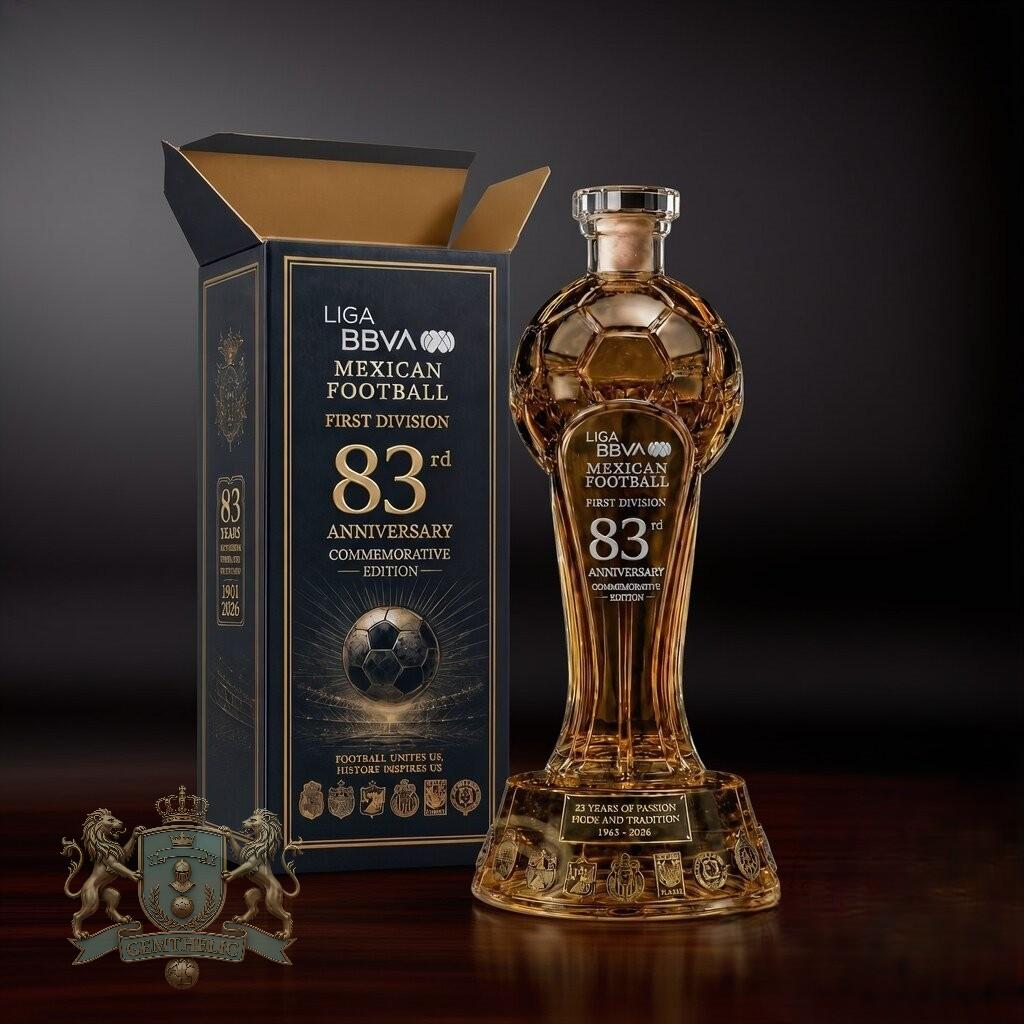 Liga BBVA Mexican Football First Division 83rd Anniversary Whiskey Bottle - Front View