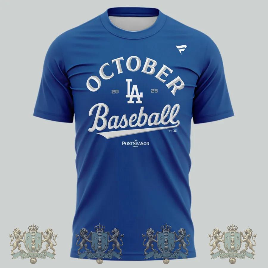 Los Angeles Dodgers Kershaw October Baseball Postseason T-Shirt - Detail View