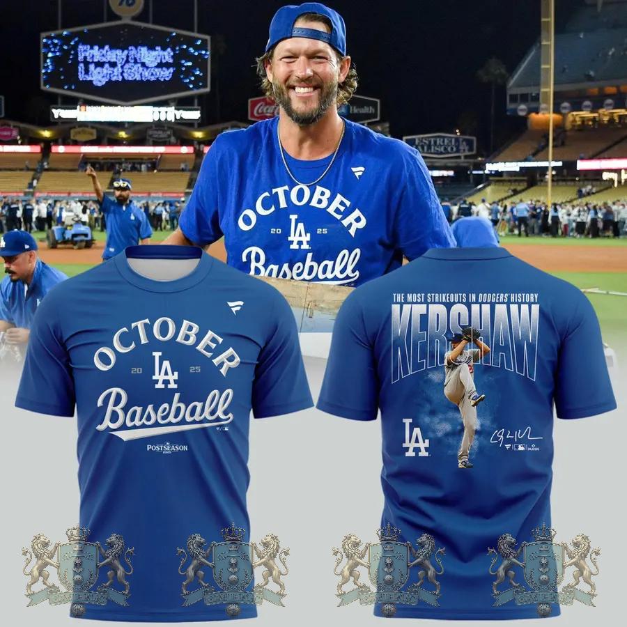 Los Angeles Dodgers Kershaw October Baseball Postseason T-Shirt