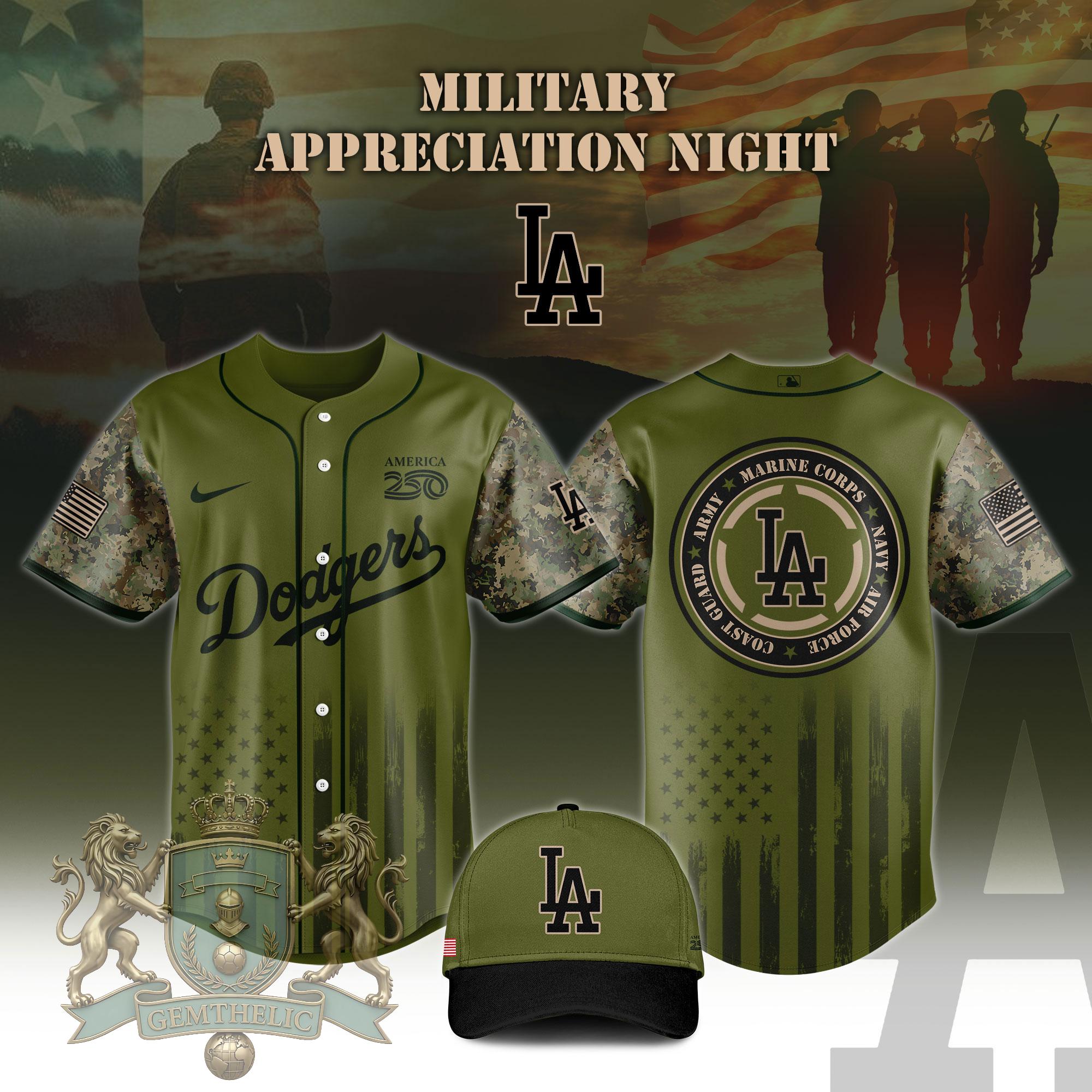 Los Angeles Dodgers Military Appreciation Night America 250 Baseball Jersey - Front View