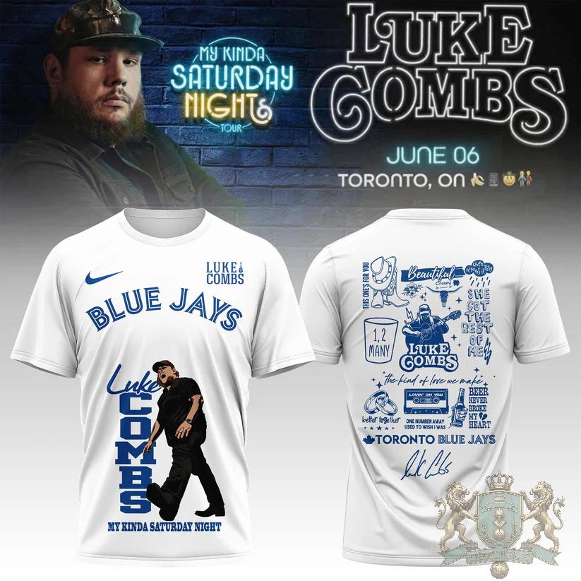 Luke Combs Toronto Blue Jays My Kinda Saturday Night Tour T-Shirt - Front View