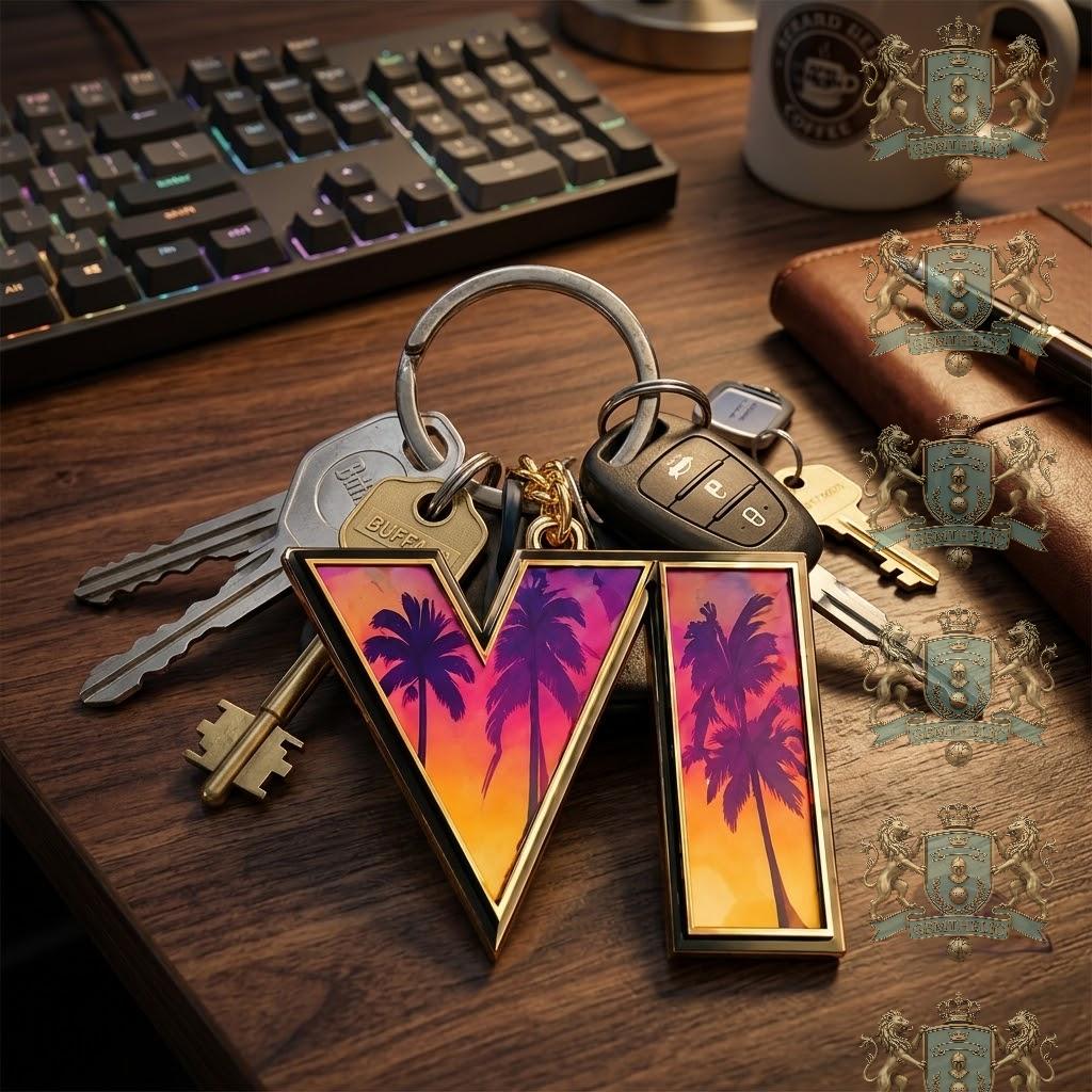 LV Tropical Sunset Palm Tree Keychain - Detail View