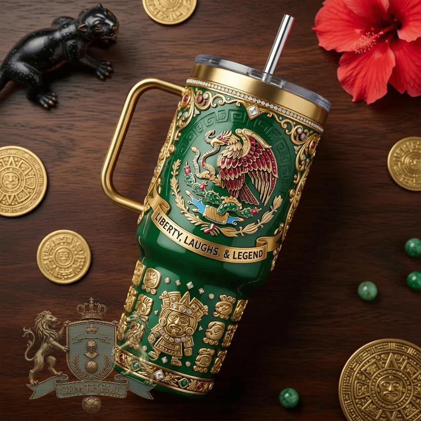 Mexico Cultural Heritage Eagle Snake Pyramid Tumbler  - Detail View