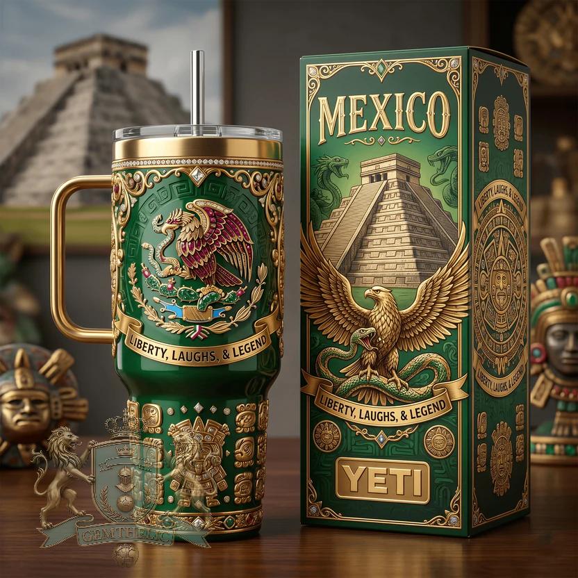 Mexico Cultural Heritage Eagle Snake Pyramid Tumbler  - Front View