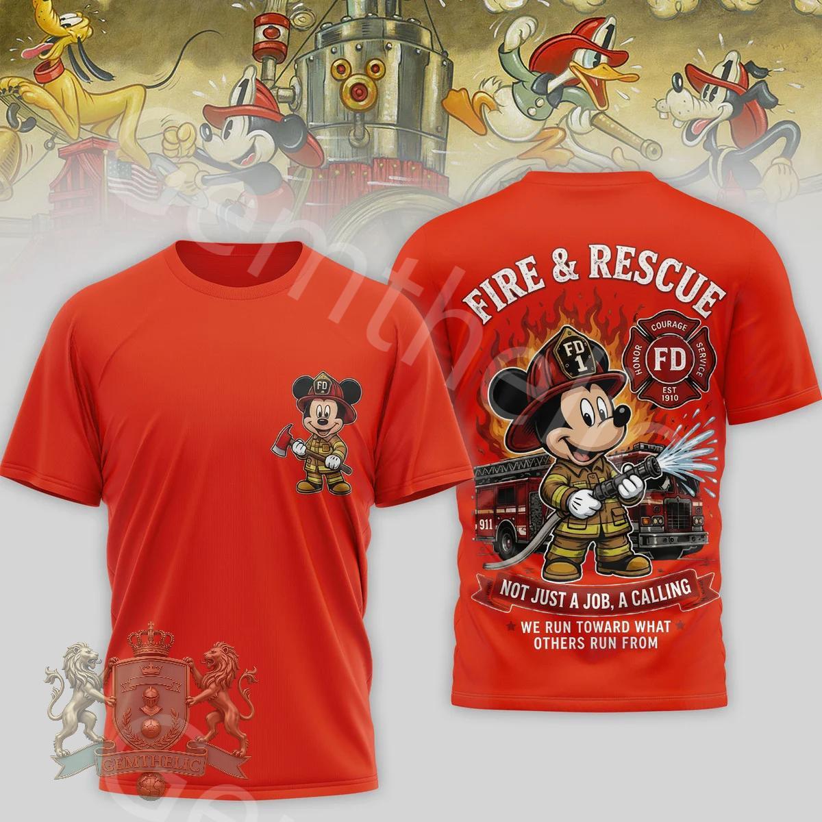 Mickey Mouse Firefighter Fire & Rescue Est 1910 T-Shirt - Detail View