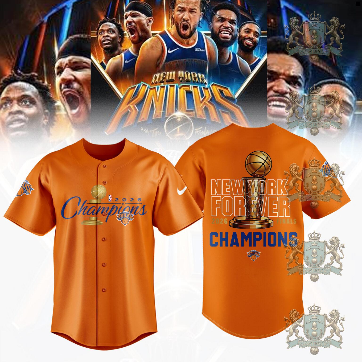 New York Knicks 2026 Finals Champions Baseball Jersey - Detail View