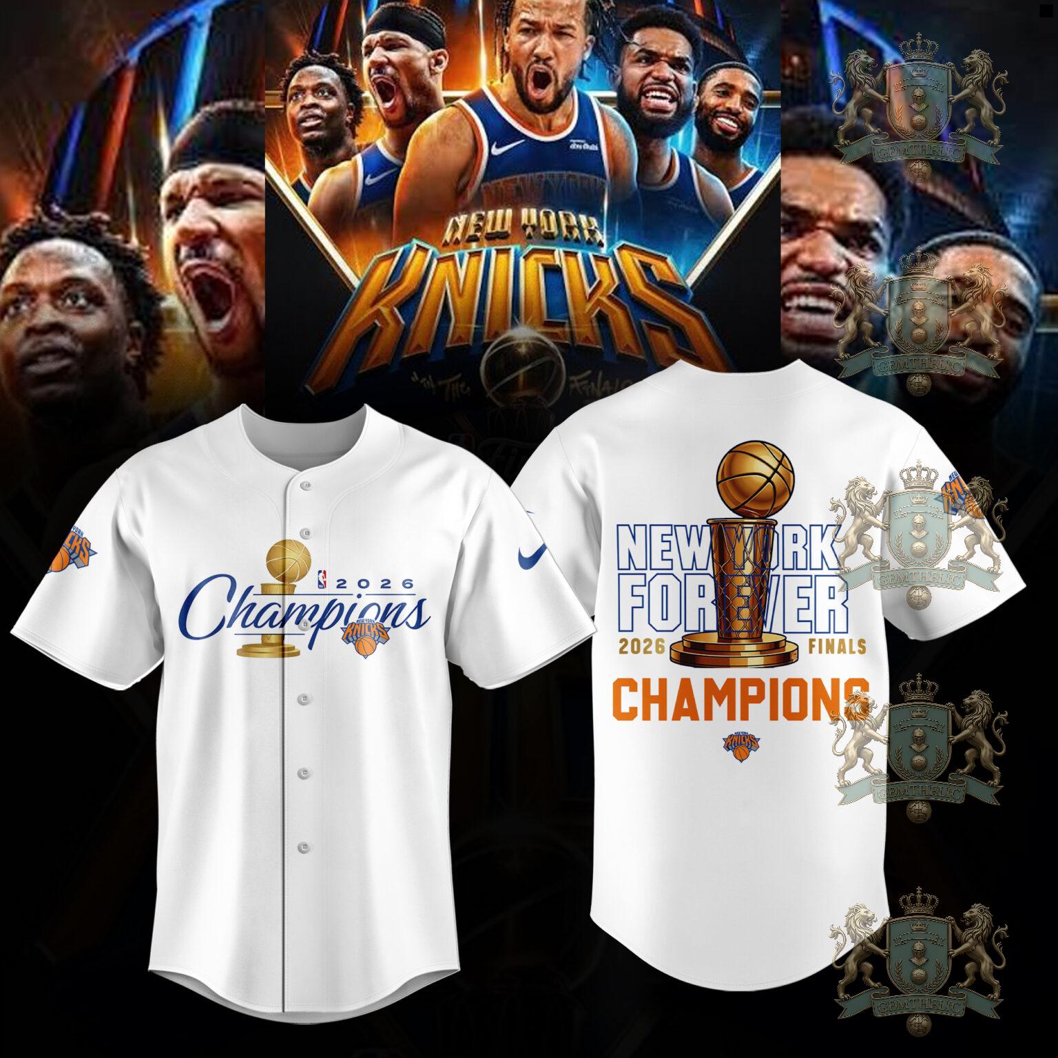 New York Knicks 2026 Finals Champions Baseball Jersey - Front View
