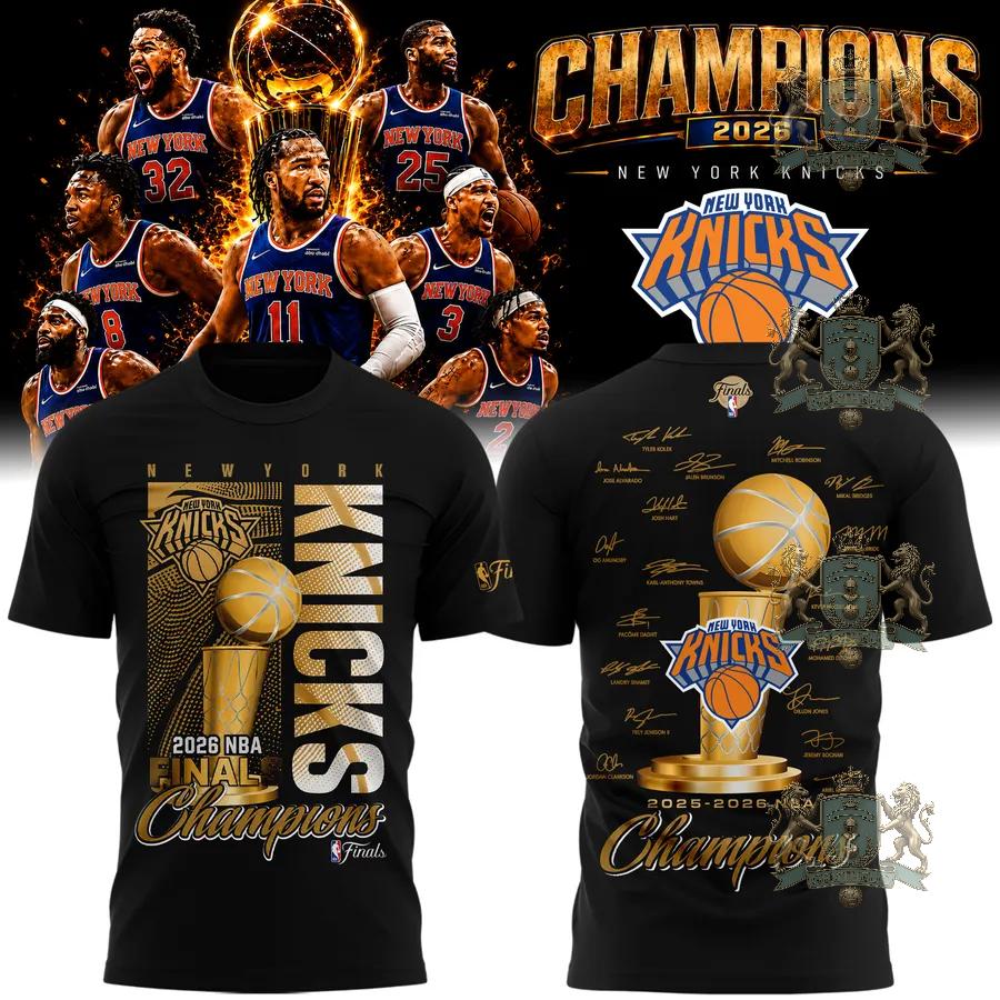 New York Knicks 2026 NBA Final Champions T-Shirt - Front View