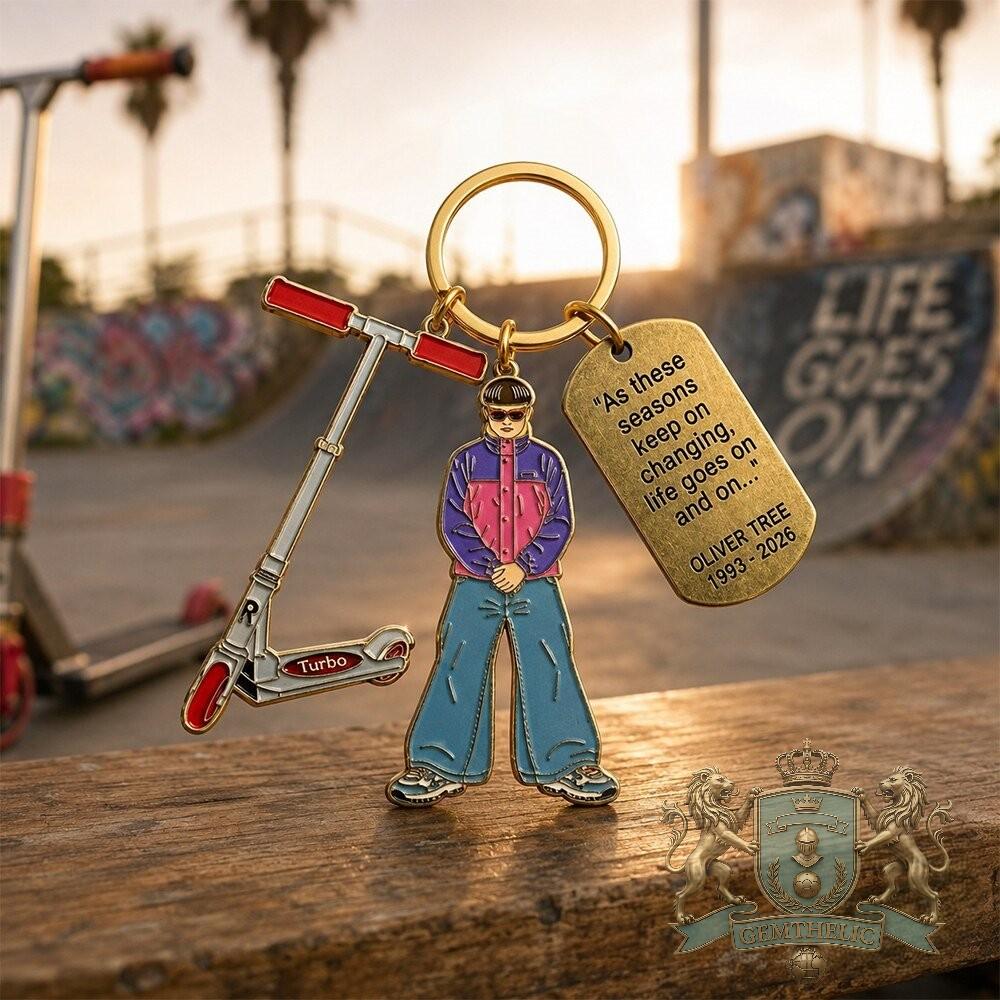 Oliver Tree Life Goes On Quote 1993-2026 Scooter Keychain - Front View