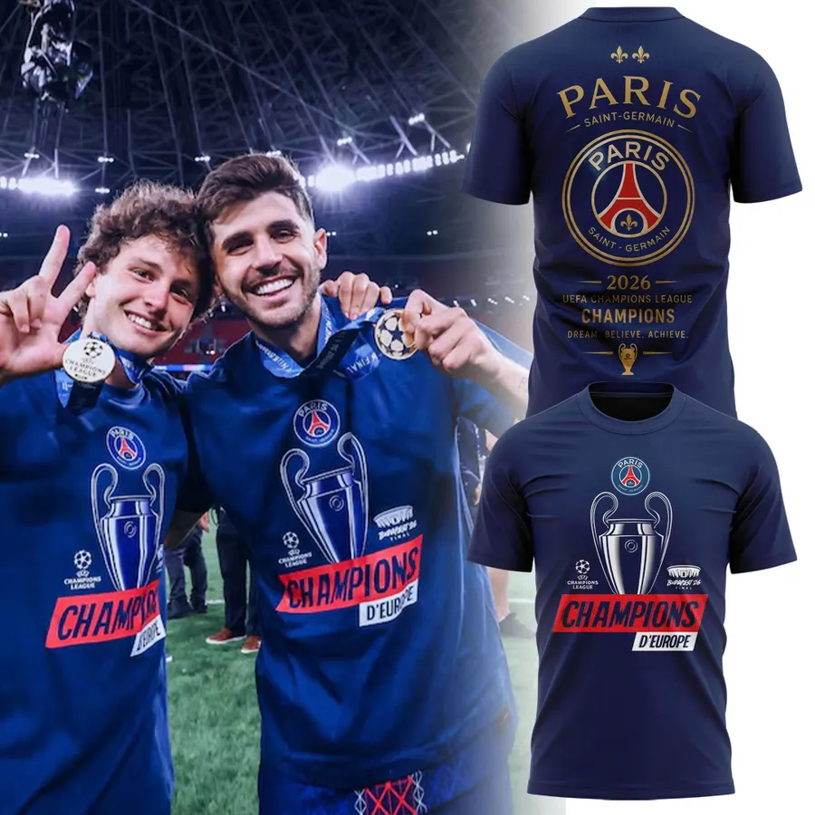 Paris Saint-Germain 2026 UEFA Champions League Champions Budapest Final T-Shirt - Front View