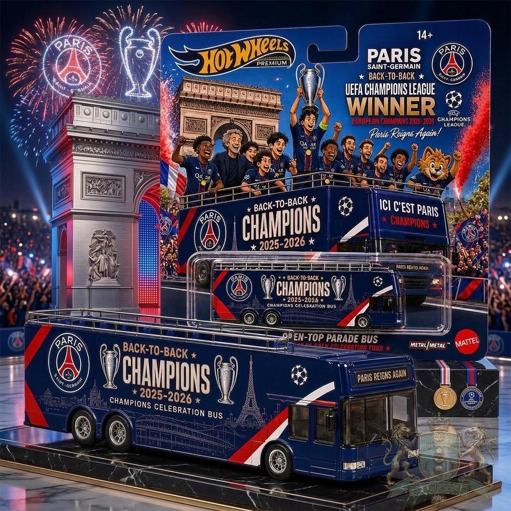 Paris Saint Germain Back to Back 2025-2026 UEFA Champions League Winner Hot Wheels - Front View