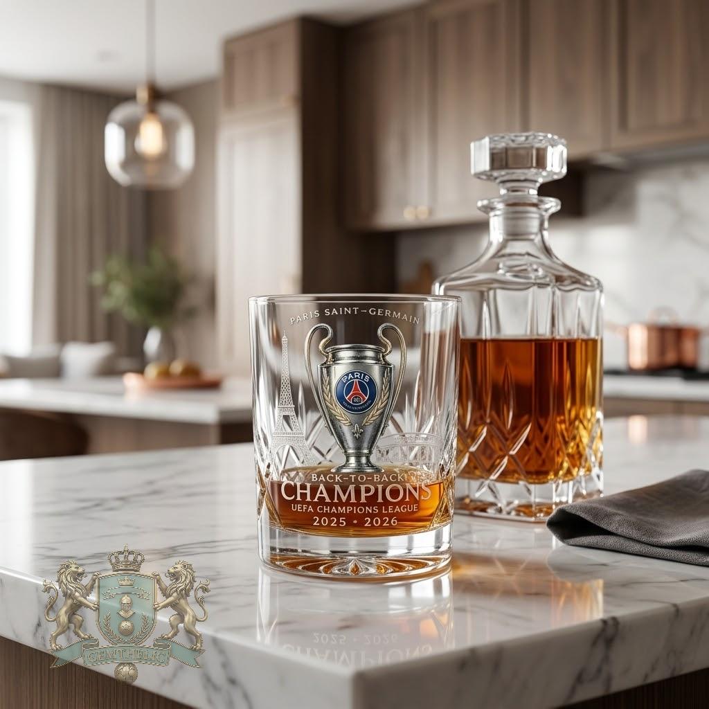 Paris Saint-Germain Back-to-Back UEFA Champions League Whiskey Glass