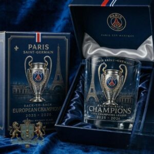 Paris Saint-Germain Back-to-Back UEFA Champions League Whiskey Glass