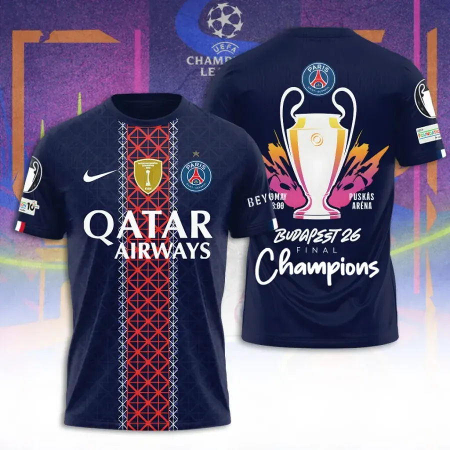 Paris Saint-Germain Budapest 2026 Final Champions T-Shirt - Front View