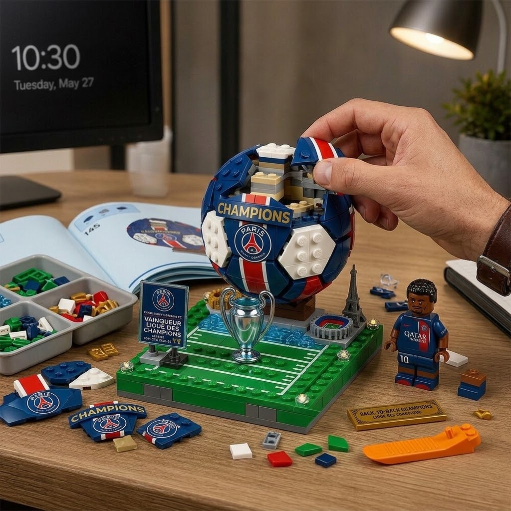 Paris Saint-Germain FC Champions League Back-to-Back Wins 2024-25 & 2025-26 Building Bricks Set - Detail View