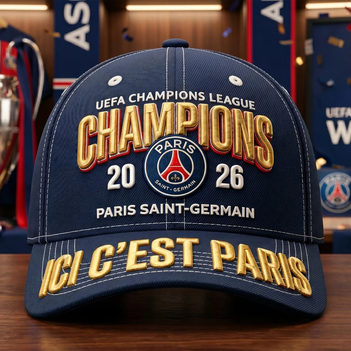 Paris Saint-Germain UEFA Champions League 2026 Champions Baseball Cap - Front View