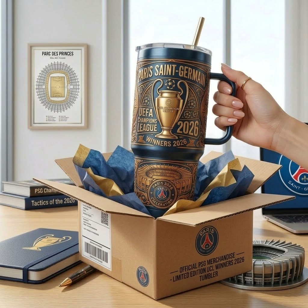 Paris Saint-Germain UEFA Champions League 2026 Winners Celebration Tumbler - Detail View