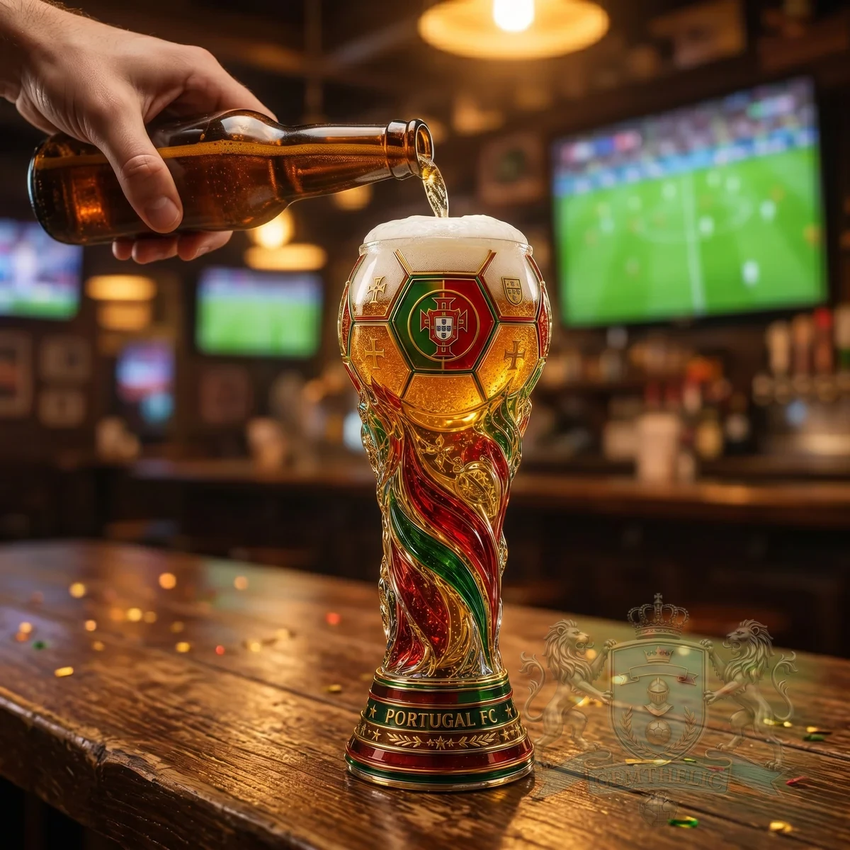 Portugal FC Football World Cup Trophy Beer Glass - Detail View