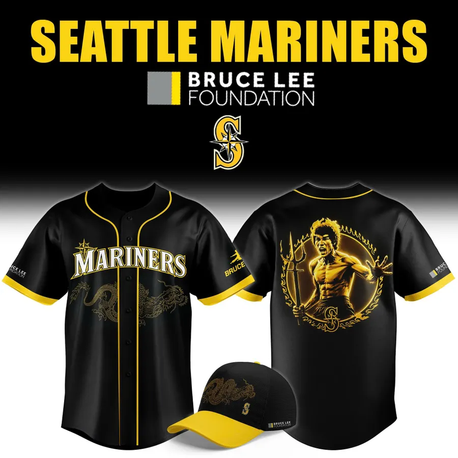 Seattle Mariners Bruce Lee Foundation Collaboration Baseball Jersey - Front View