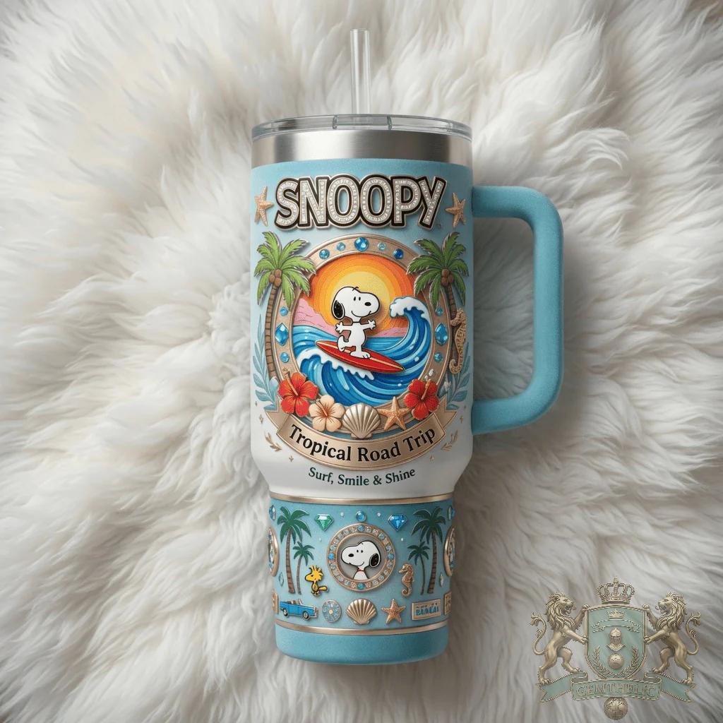 Snoopy Tropical Road Trip Surf Smile Shine Insulated Tumbler