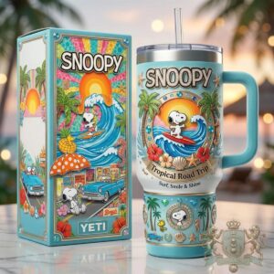 Snoopy Tropical Road Trip Surf Smile Shine Insulated Tumbler
