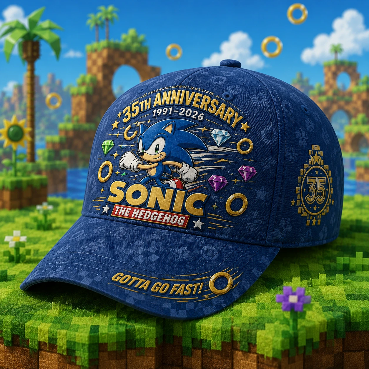 Sonic the Hedgehog 35th Anniversary 1991-2026 Sonic Legacy 35 Years Of Speed Gotta Go Fast! T-Shirt - Detail View