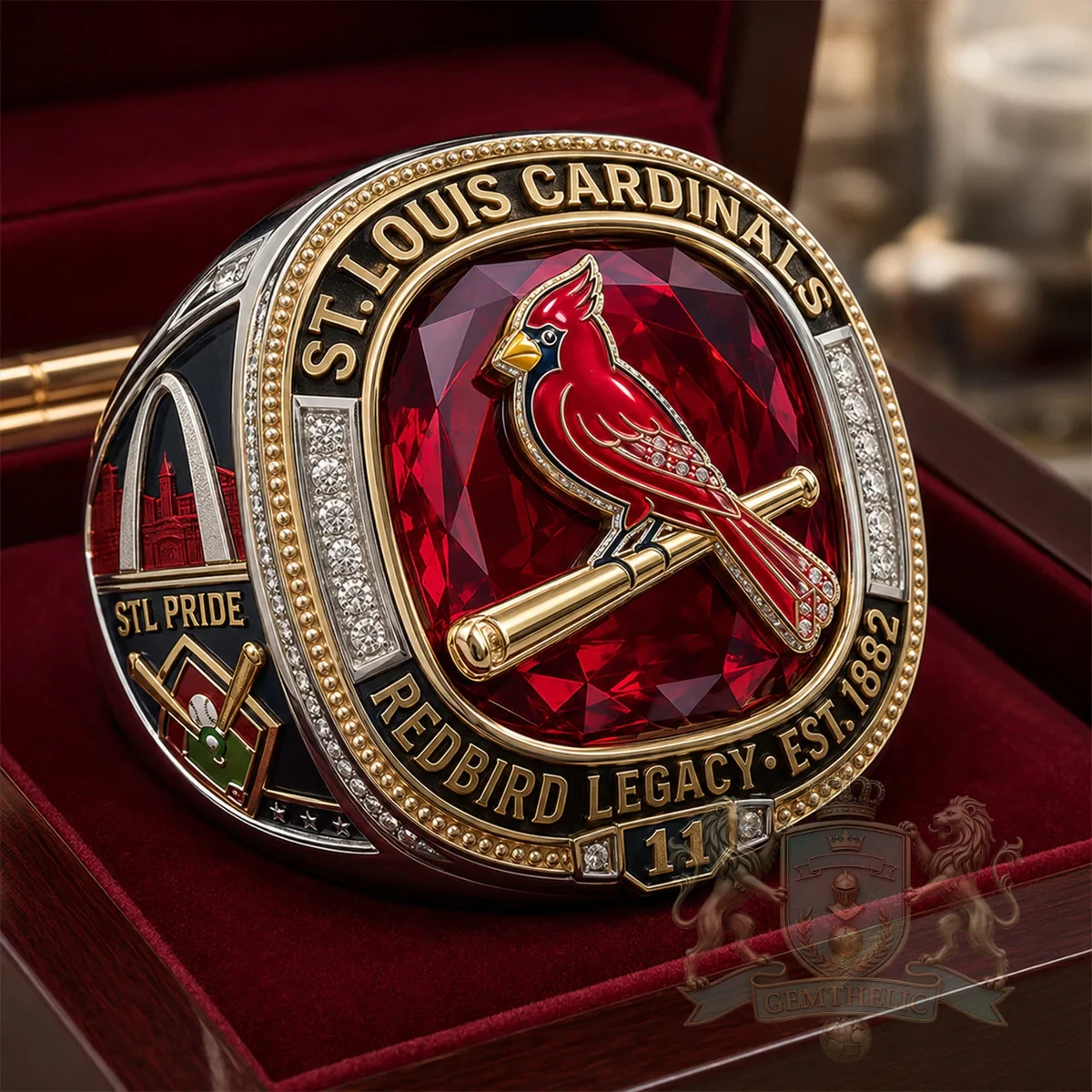 St. Louis Cardinals 11 World Series Redbird Legacy EST. 1882 Championship Ring - Front View
