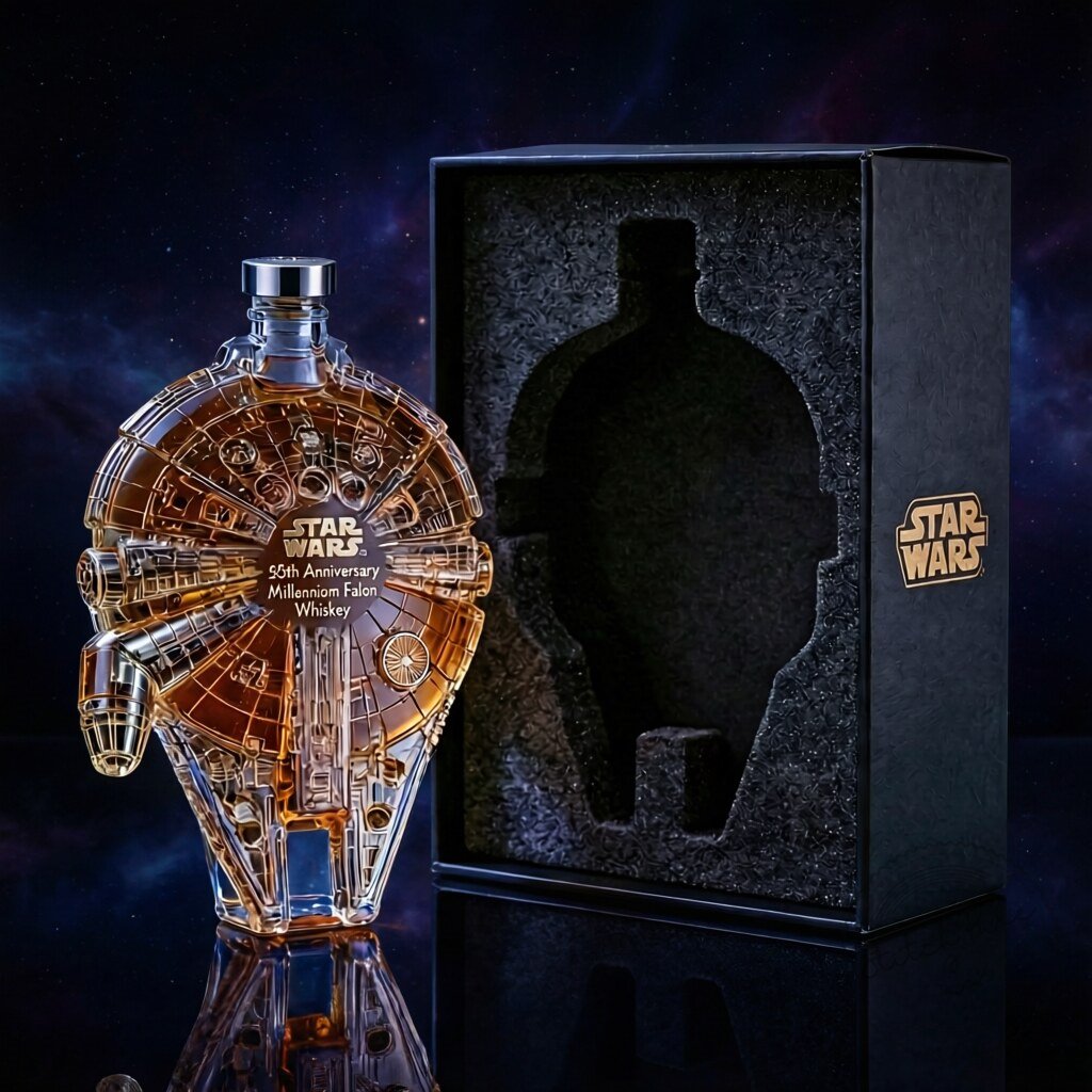 Star Wars 50th Anniversary Millennium Falcon Whiskey Bottle - Detail View