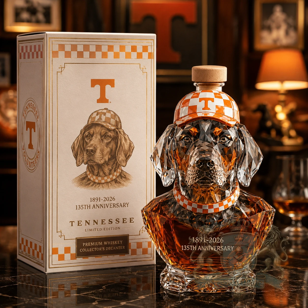 Tennessee Volunteers 135th Anniversary 2026 Dog Whiskey Collector's Decanter - Front View