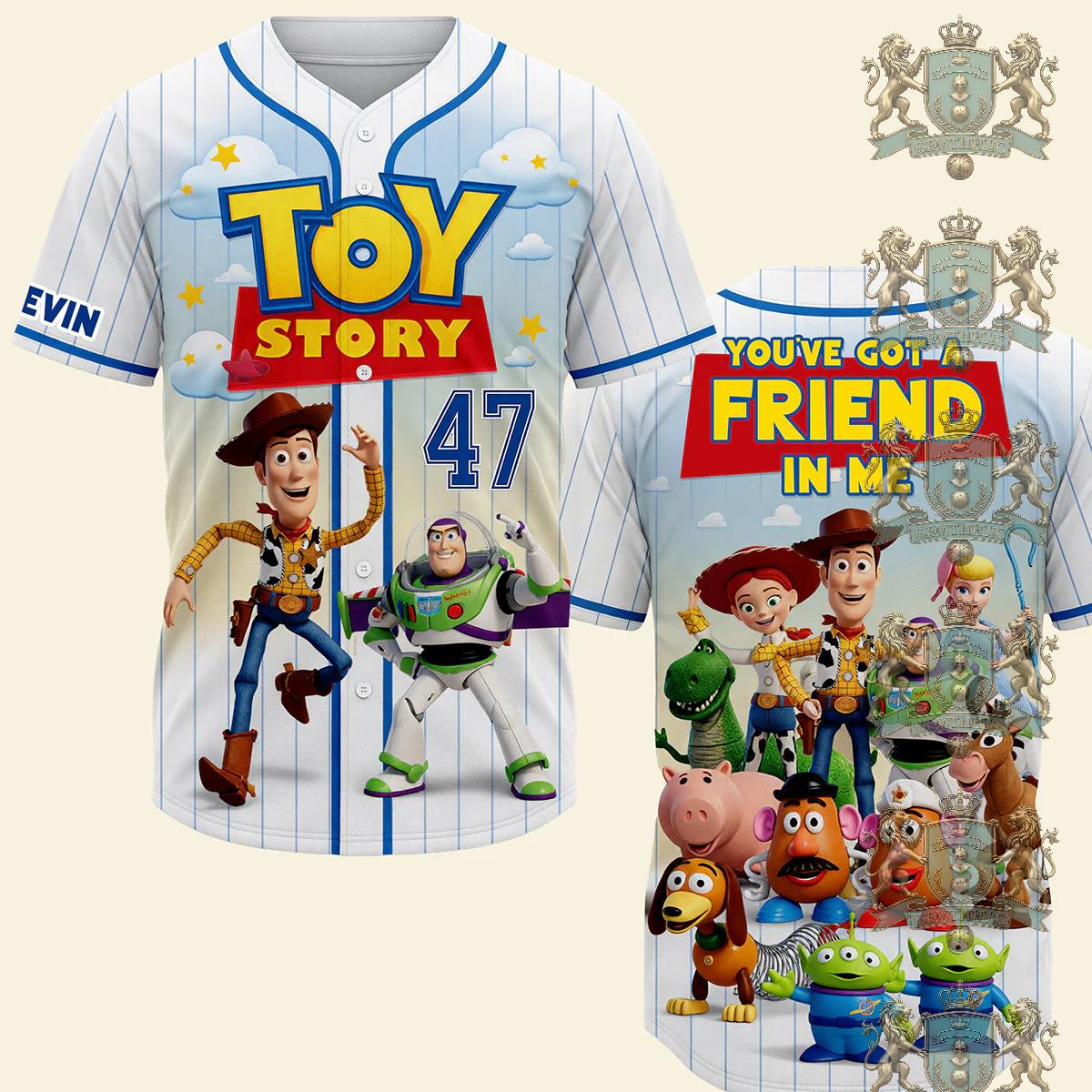 Toy Story You've Got a Friend in Me Song All Characters Baseball Jersey - Front View
