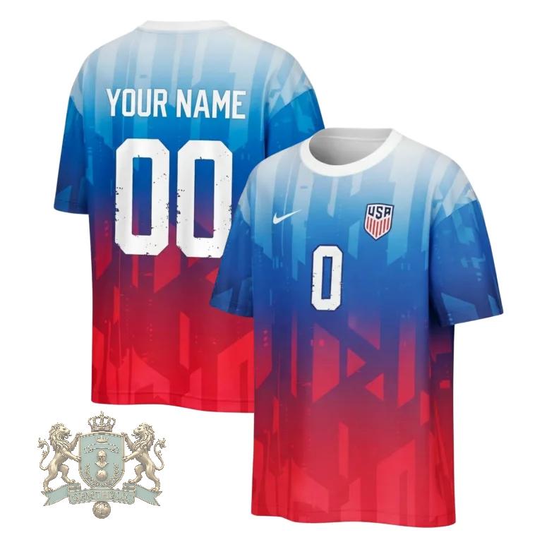 United States National World Cup 2026 Player Name Number Red White Blue Gradient Design Soccer Jersey - Front View