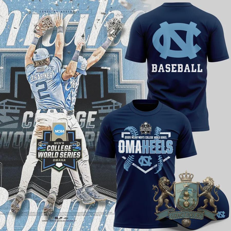 University of North Carolina Tar Heels Baseball 2026 NCAA Omaheels T-Shirt - Detail View