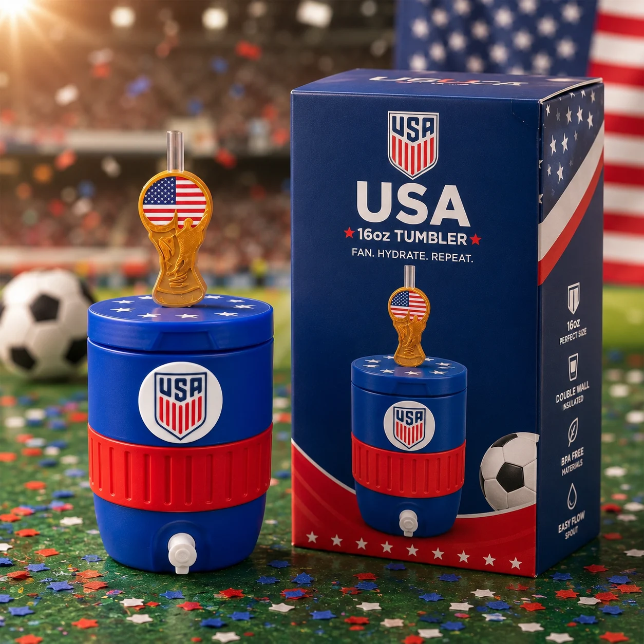 USA Soccer Shield Logo World Cup American Flag Tumbler