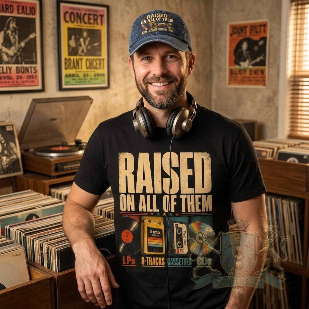 Vintage Music Experience Raised On LPs 8-Tracks Cassettes CDs T-Shirt