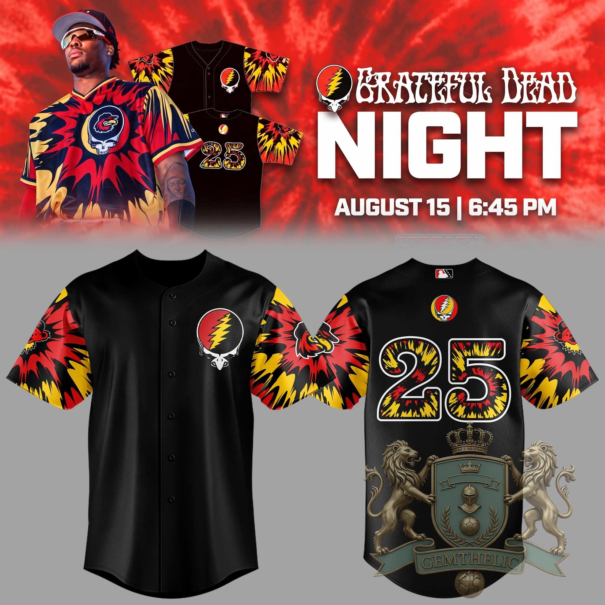 Grateful Dead 25 Steal Your Face Tie Dye Baseball Jersey - Front View