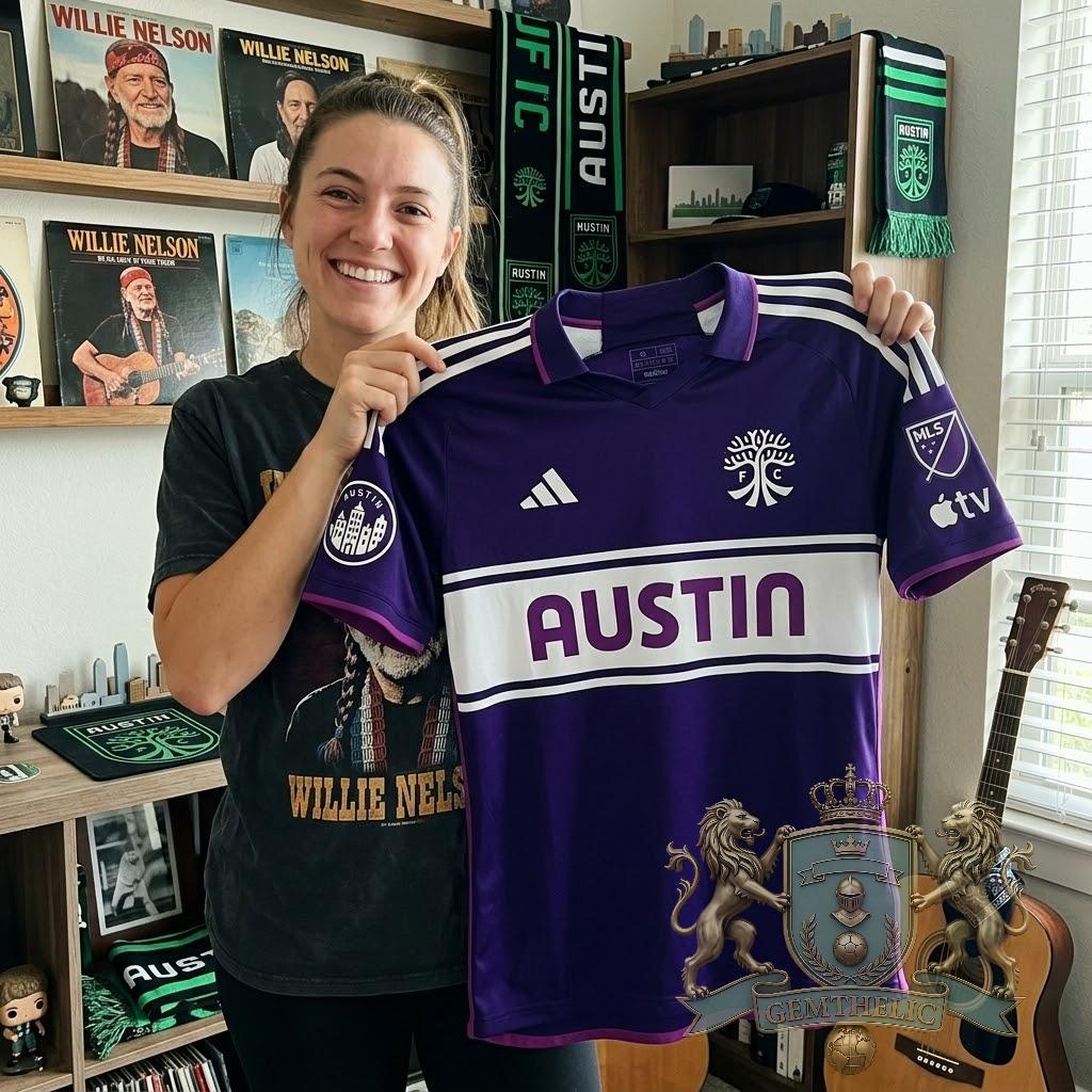 Austin FC Purple AUSTIN Text Design Soccer Jersey - Detail View