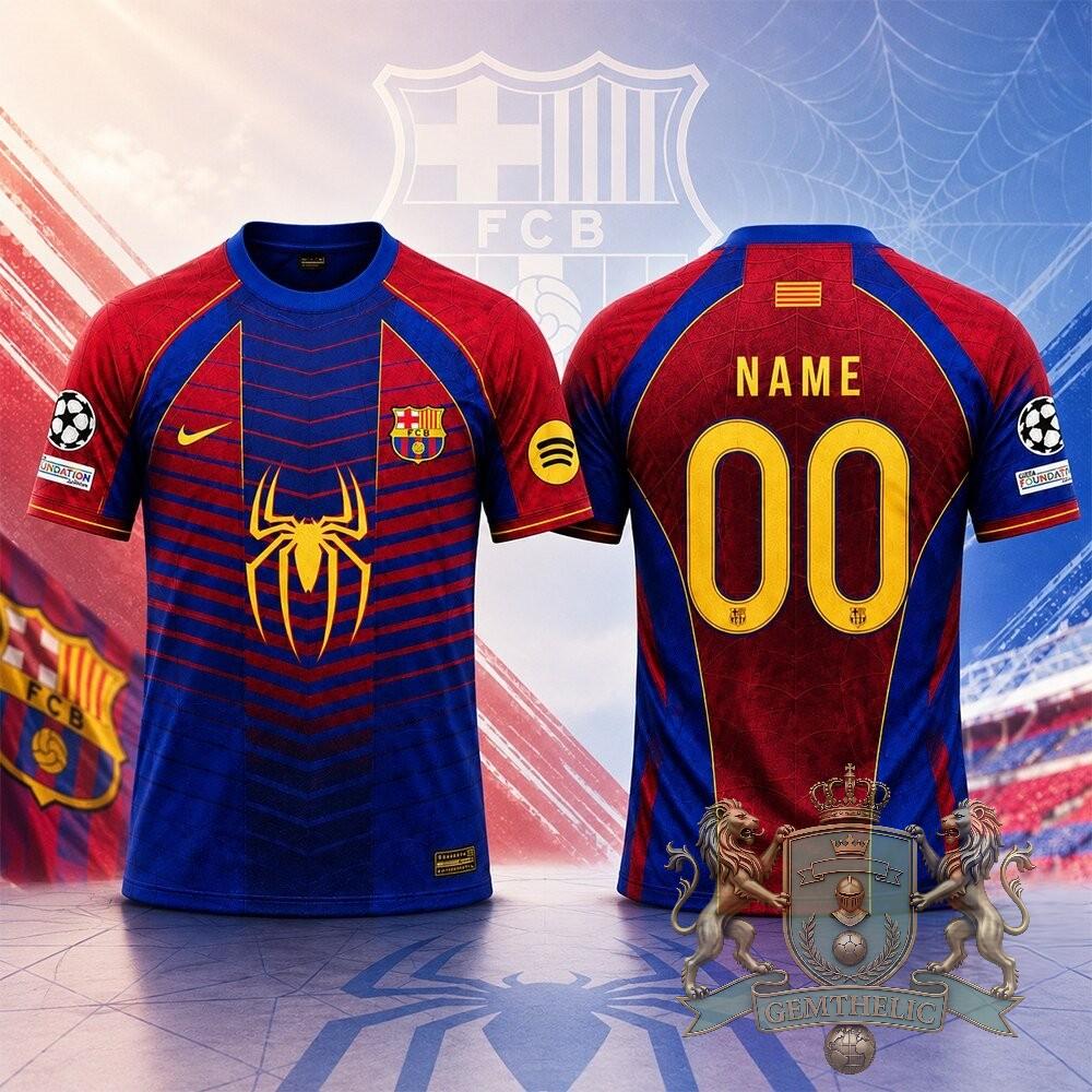 New FC Barcelona x Spider Man Marvel Soccer Jersey - Front View