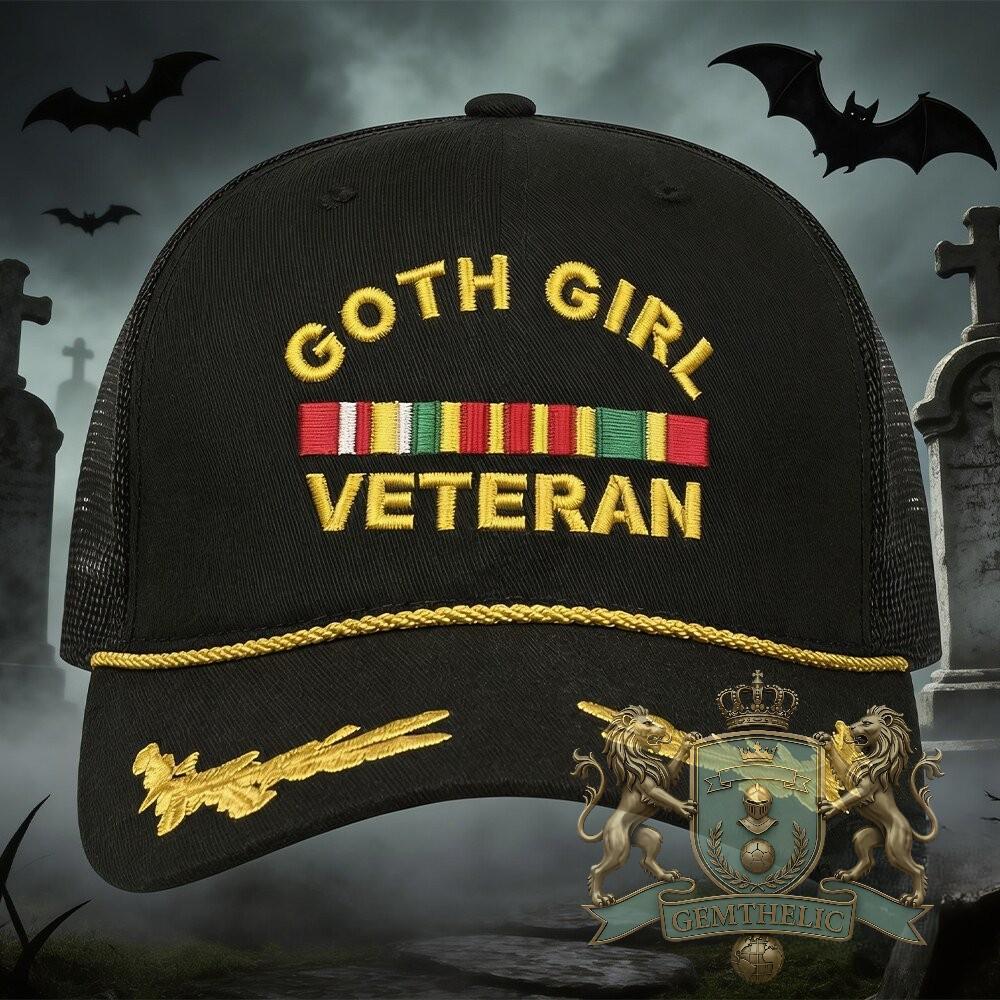 Goth Girl Veteran Hat Military Cap - Detail View