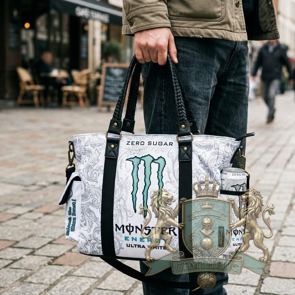 Monster Energy Ultra White Gemthelic Crest Tote Bag