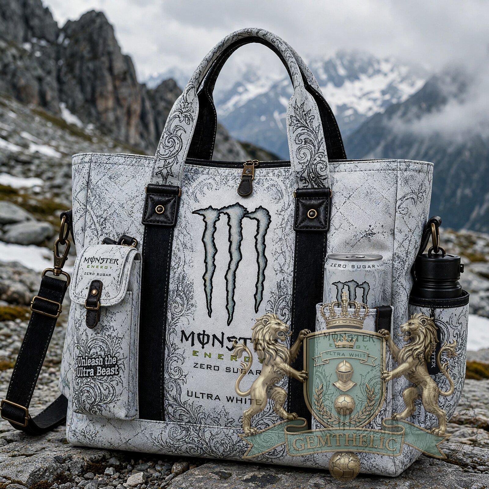 Monster Energy Ultra White Gemthelic Crest Tote Bag - Front View