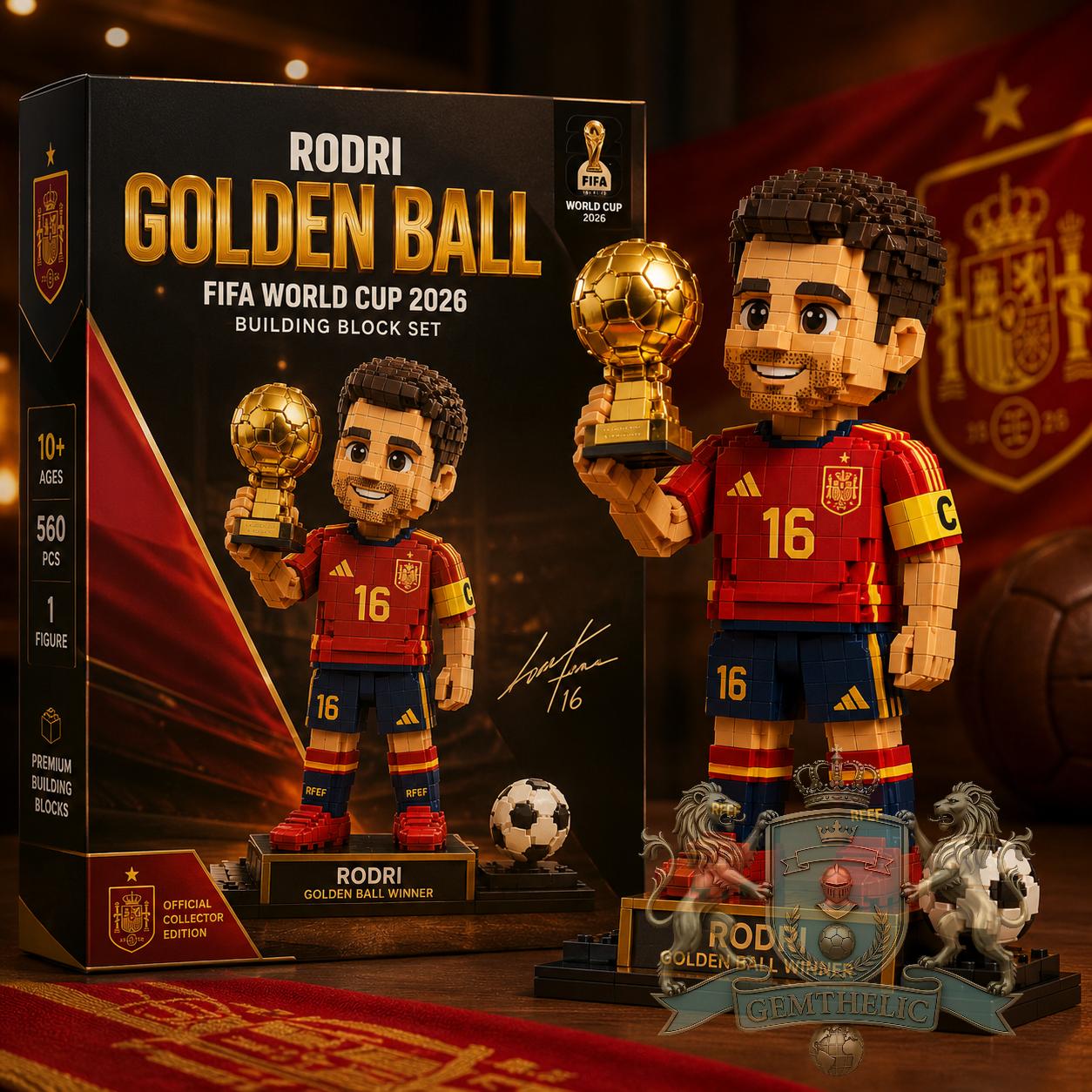Rodri Spain World Cup 2026 Golden Ball Winner Building Block Set - Front View